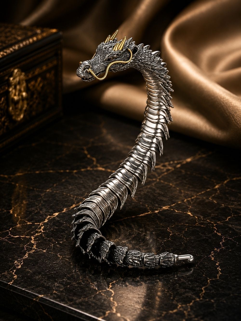 Silver & Gold Dragon Coil Bracelet